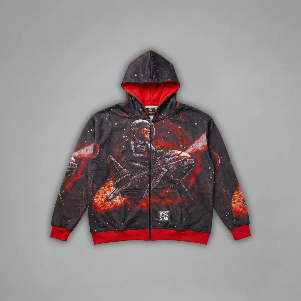 Crimson Orbit - Zip Up Hoodie - Volcanic Red - CO-001