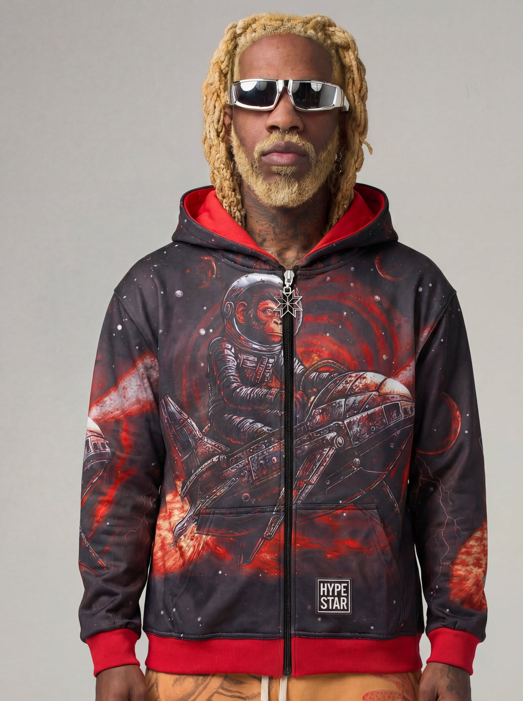 Crimson Orbit - Zip Up Hoodie - Volcanic Red - CO-001