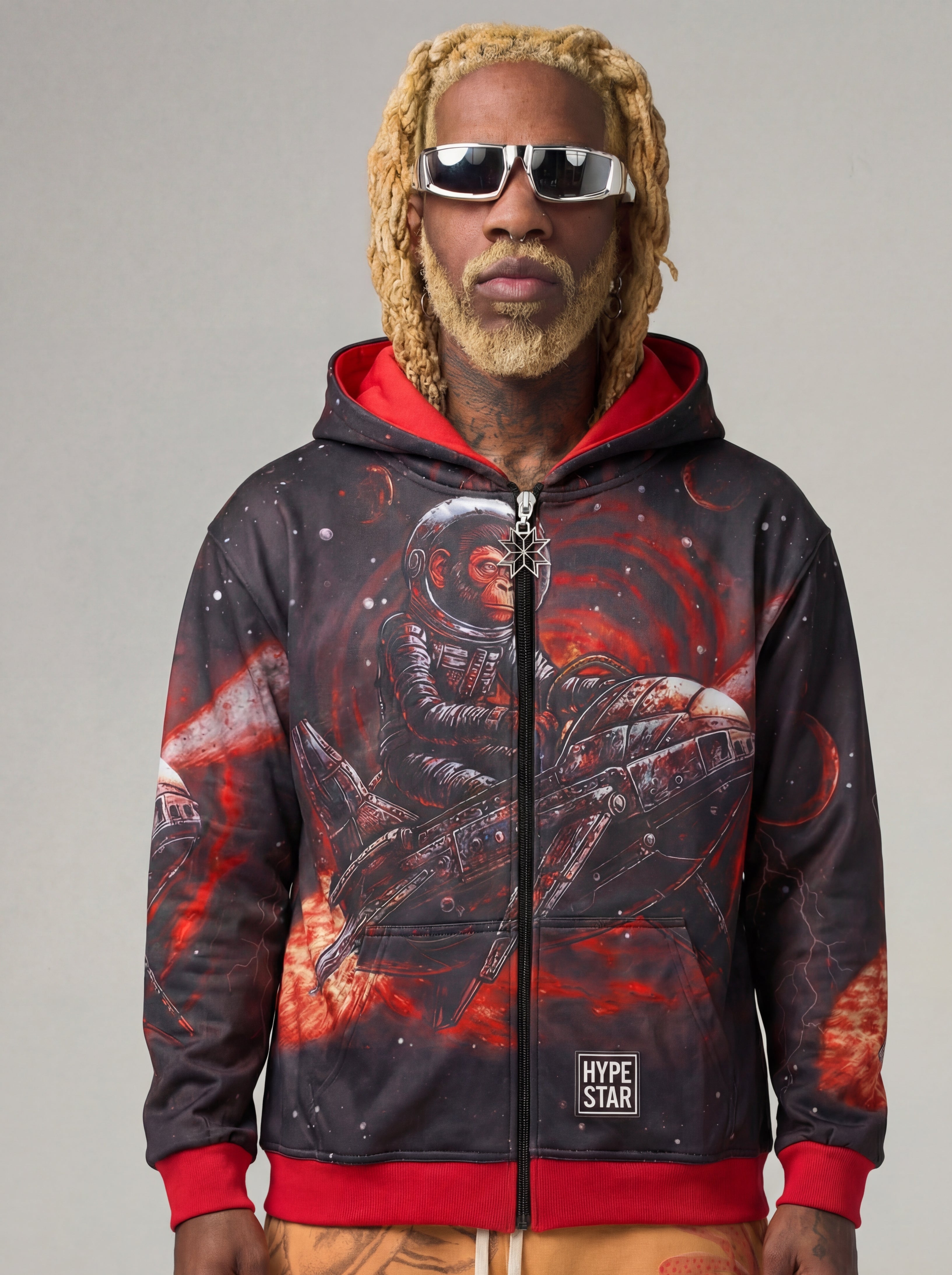 Crimson Orbit - Zip Up Hoodie - Volcanic Red - CO-001