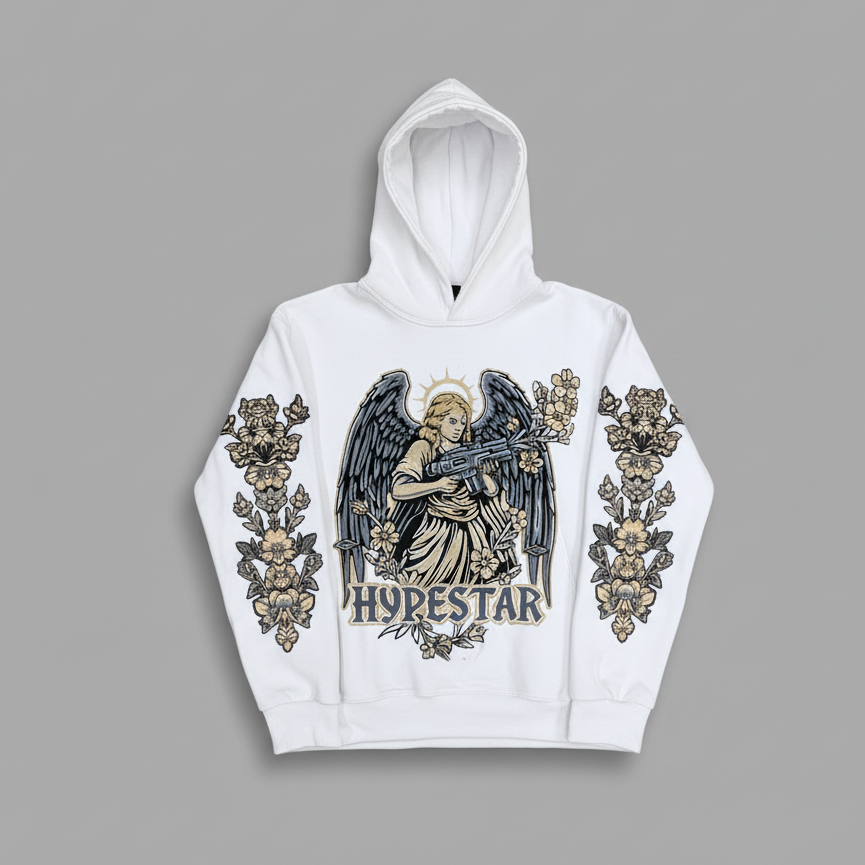 Hype Star Hoodie - Armed Angel - White And Cave Stone - 0916