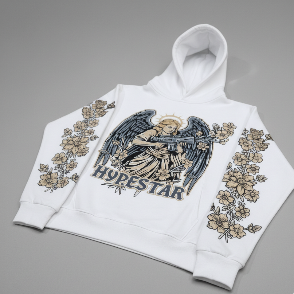 Hype Star Hoodie - Armed Angel - White And Cave Stone - 0916