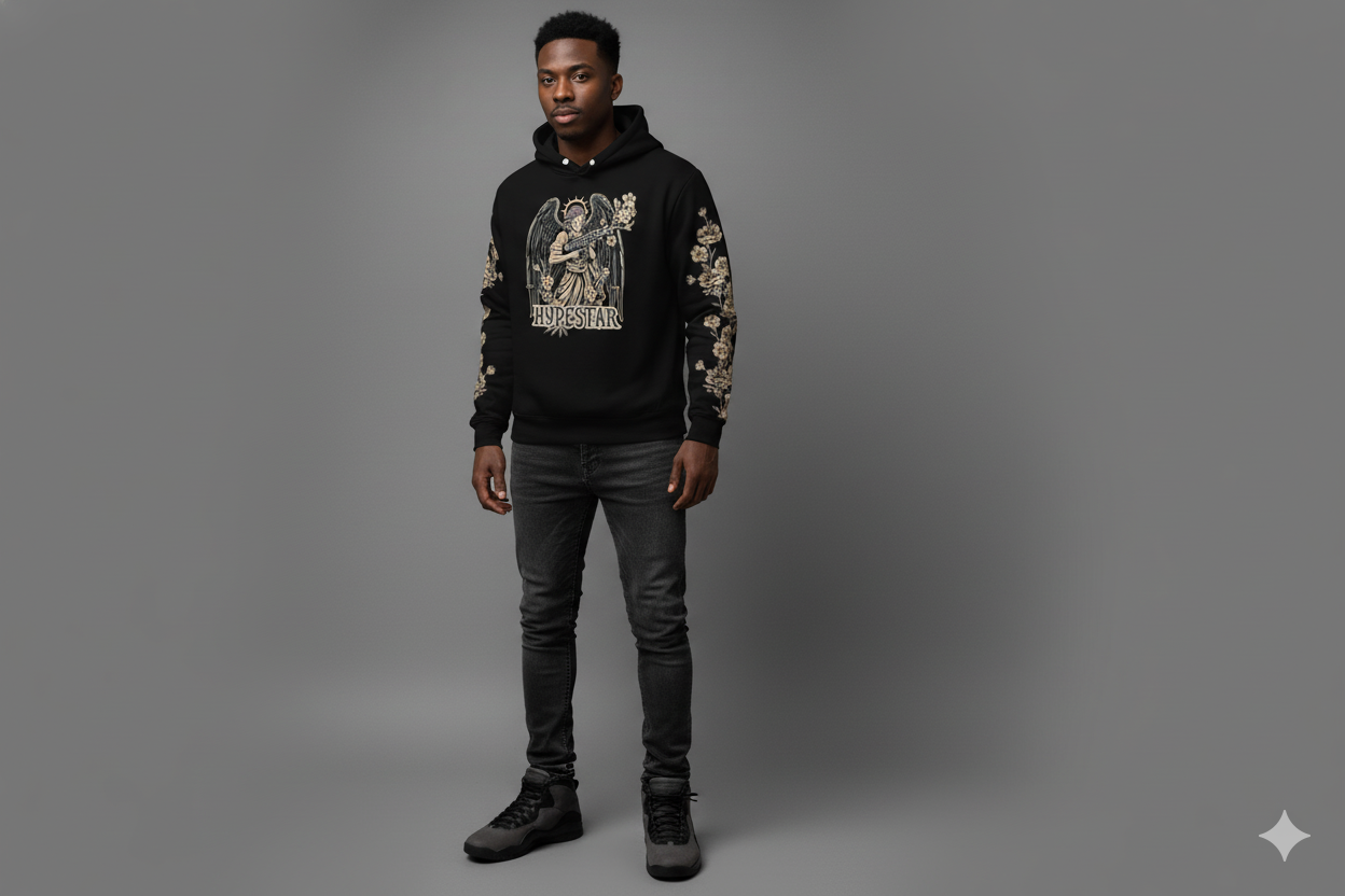 Hype Star Hoodie - Armed Angel - Black And Cave Stone - 0916